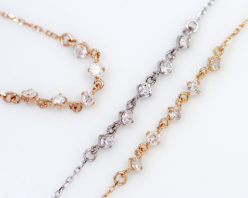 K18/WG/PG　0.2ct　ダイヤモンド5ストーンブレスレット