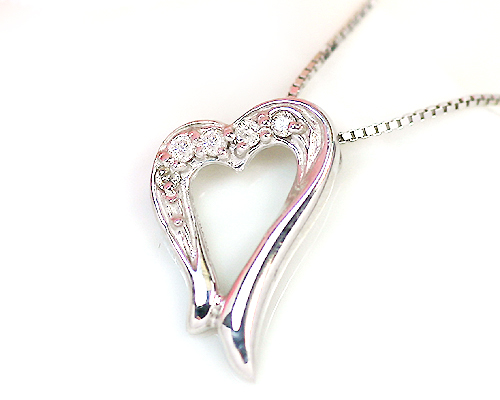 K10WG ハートモチーフ ダイヤモンドネックレス D:0.30ct ハート ネックレス ダイヤモンドネックレス ダイヤ 0.02ct