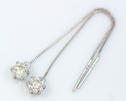 0.6ct 18金 ダイヤ チェーン ピアス ホワイトゴールド ゴールド