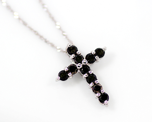K18WG ブラックダイヤ1.00ct ファセットローズカット クロスネックレス K18WG ブラックダイヤ1.00ct ファセットローズカット クロス